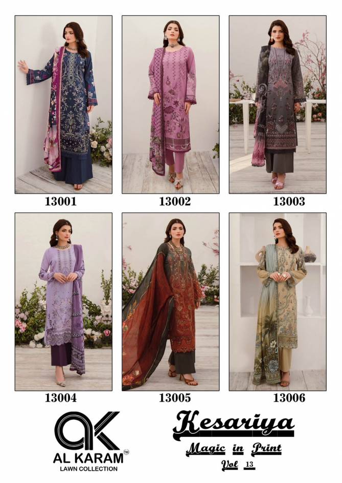 Kesariya Magic in Print Vol 13 By Al Karam Cotton Pakistani Dress Material Wholesalers In Delhi